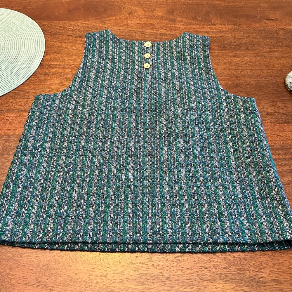 J. Crew Tweed Green/Blue Blouse - Picture 7 of 7